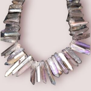 Aura quartz irridescent Brutalist crystal pointed gemstone points necklace